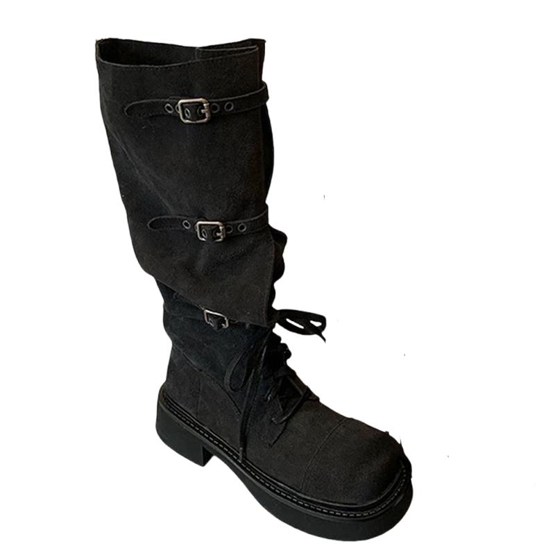 Fashion High Boots Women Winter Designer Shoes Flats Lace Up Fashion Knee High Boots 2025 New Cozy Dress Goth Chelsea Botas Mujerzapatos