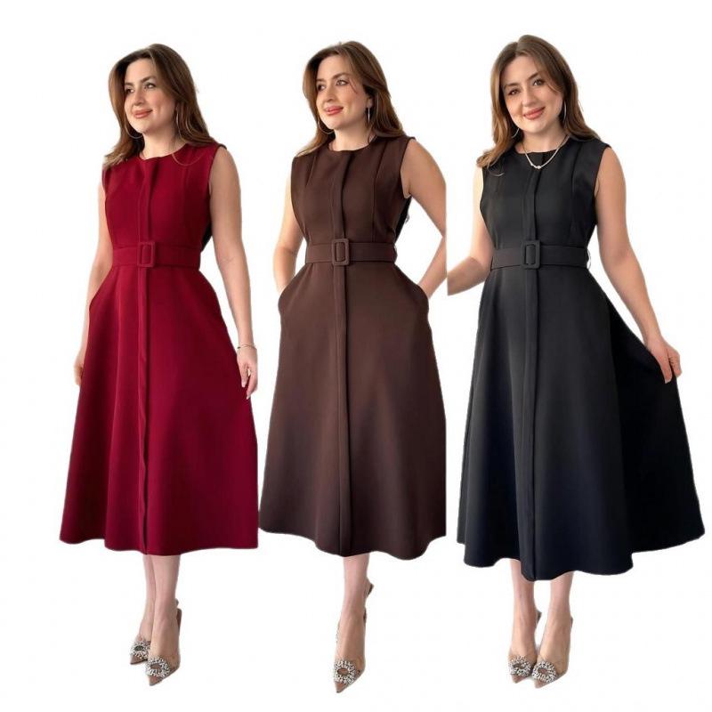Frühling 2025 Europäisches & Amerikanisches Ärmelloses Gürtel-Taschenkleid