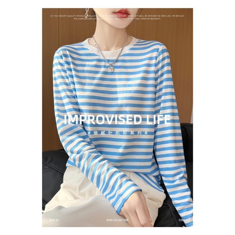 Women S Striped Crew Neck Loose Long Sleeve Knit T Shirt Casual Top