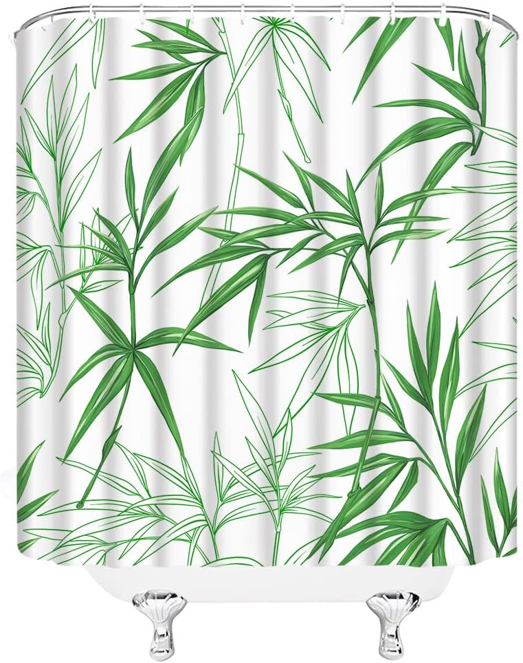Groen Bamboe Blad Patroon Waterdicht Douchegordijn 180X200Cm - Natuur Planten Print Badkamer Gordijn Voor Spa Stijl Decor