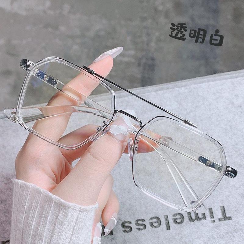William Chan Anti-Blue Light Retro Large Frame Glasses with Double Bridge, Fashionable Myopia-Ready.