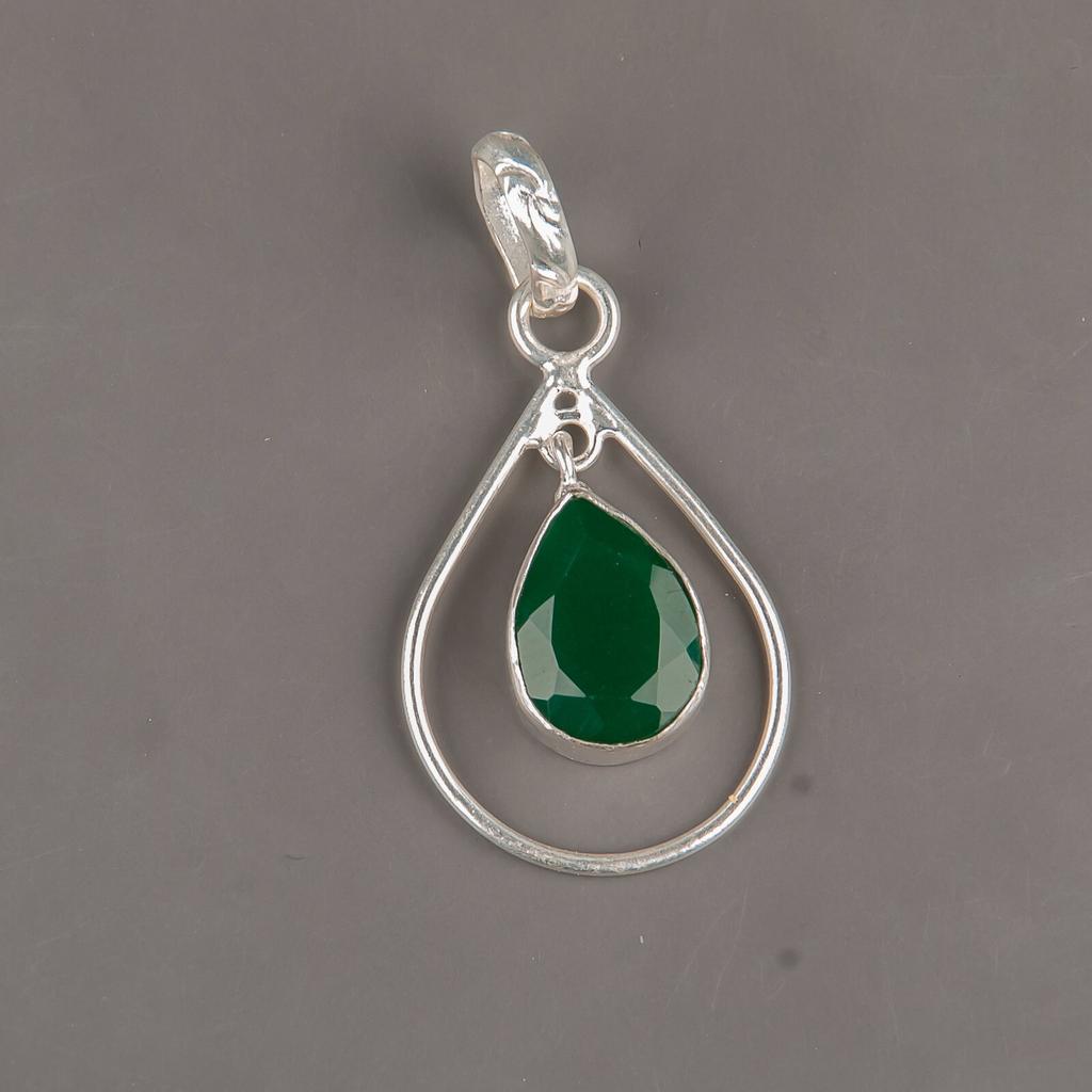 Green Onyx Gemstone 925 Sterling Silver Jewelry Handmade Pendant 1.60" For Gift PP-3-16