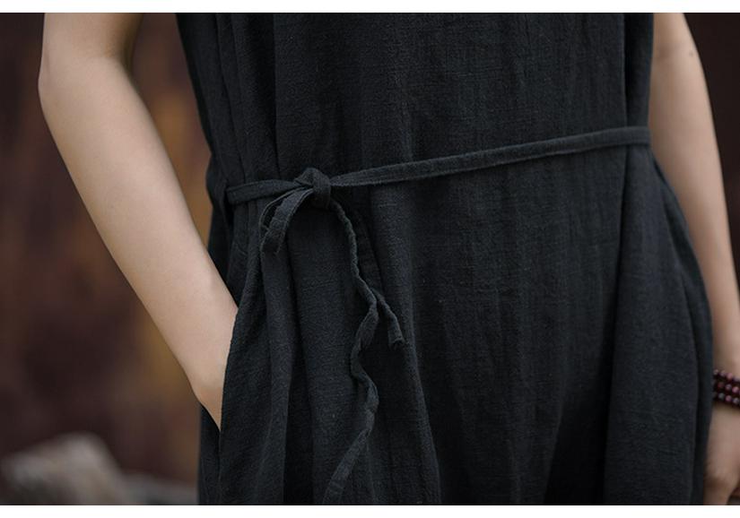 2025 Autumn/Winter Women's Cotton & Linen Ramie Tie-Up Sleeveless Dress - Long Artistic Skirt for Home & Travel