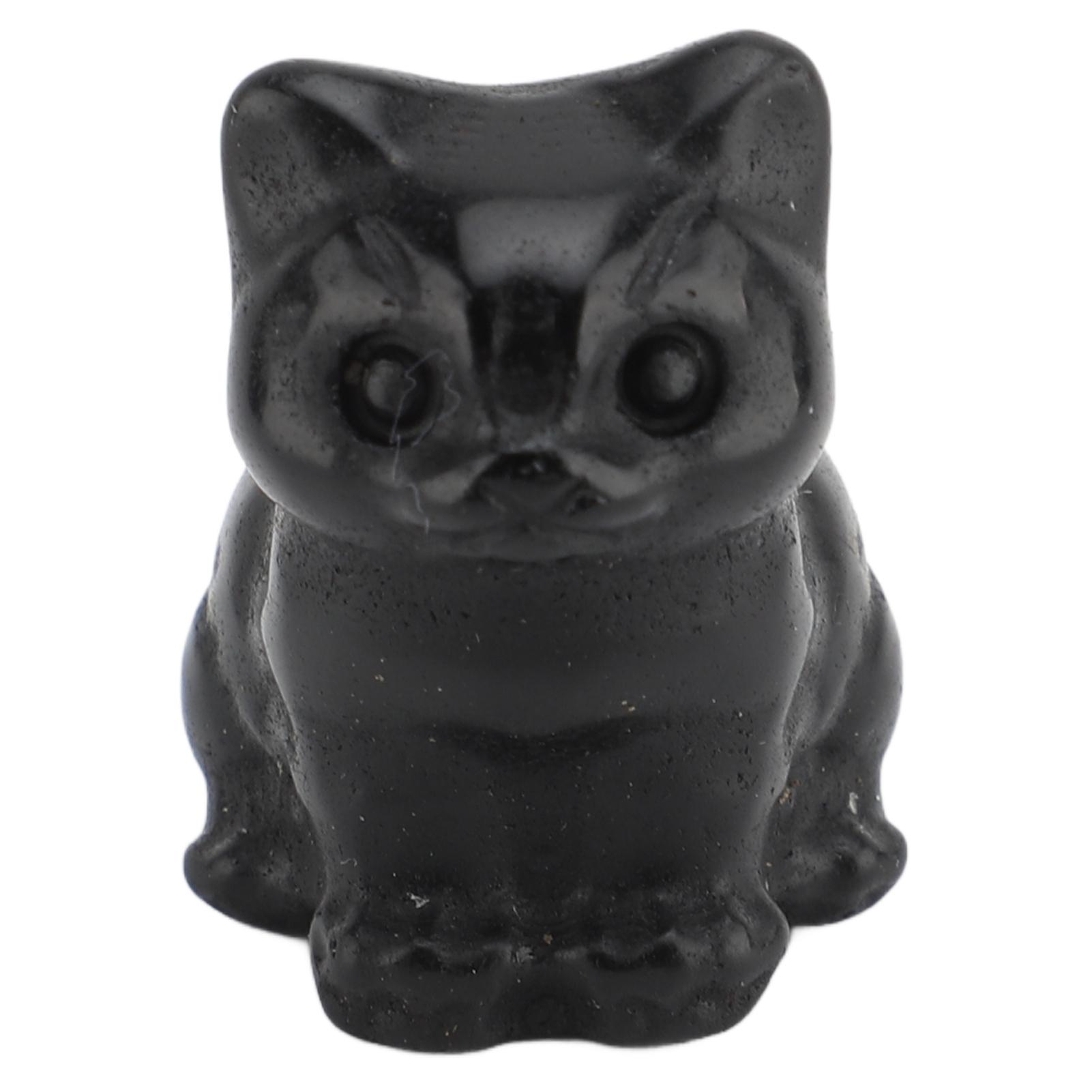

Хрустальная статуэтка кошки Маленькая Счастливая Милый котенок Сидящая фигурка Украшение из драгоценных камней Декор для стола Обсидиан
