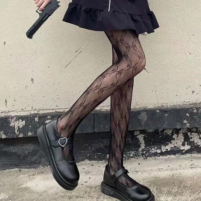 Lolita Girls Cute Pentacle Print Tights Women Sexy Gothic Punk Magical Five-Pointed Star Mesh Fish Net Pantyhose Body Stockings