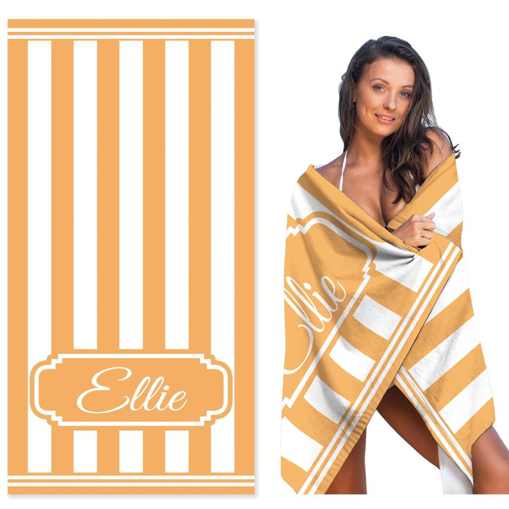Personalized Striped Beach Towel Custom Name/Logo Oversized Microfiber Towel Summer Party Gift for Beach Swimming Bath Sports
