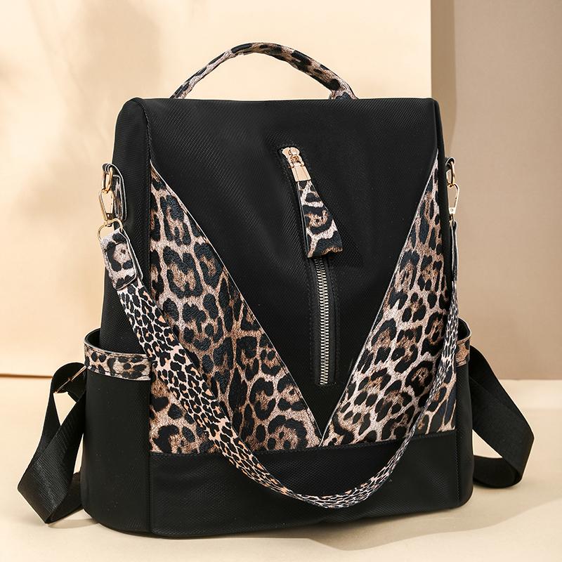 Rucksack mit Leopardenmuster und großem Fassungsvermögen für Damen, diebstahlsicherer Rucksack
