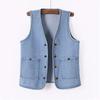 Women's Short   Denim Vest  Spring   Slim Sleeveless Jacket Vest Single-breasted Solid Color Top