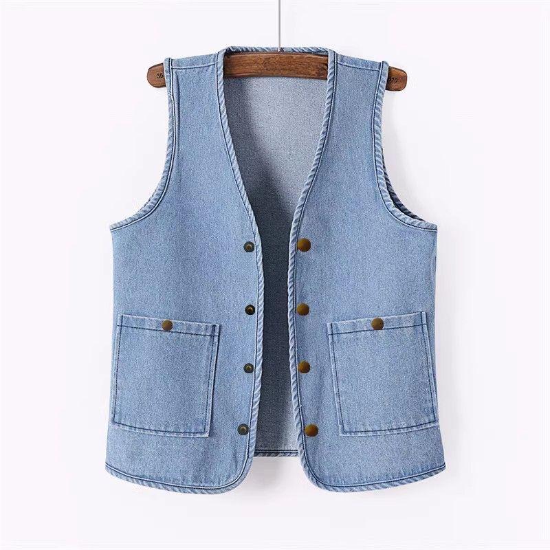 Women's Short   Denim Vest  Spring   Slim Sleeveless Jacket Vest Single-breasted Solid Color Top