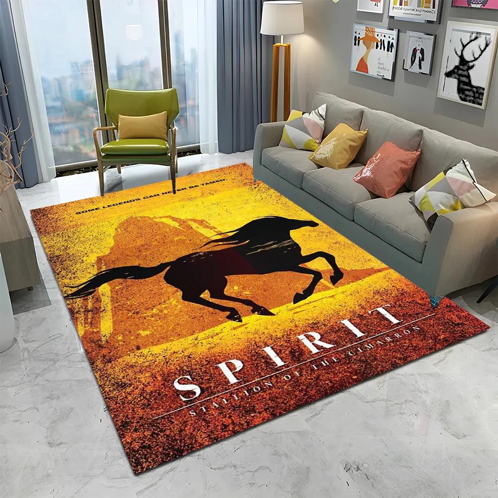 Cartoon Spirit Riding Free Horses 3D Carpet Rug for Home Living Room Bedroom Sofa Doormat Decor,kid  Area Rug Non-slip Floor Mat
