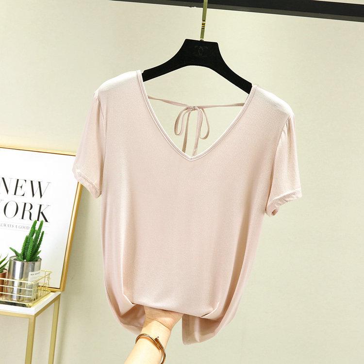 

Женская модальная футболка с перекрестной шнуровкой сзади 2023 - Летняя, с коротким рукавом, тонкая и свободного кроя Double Extra Large