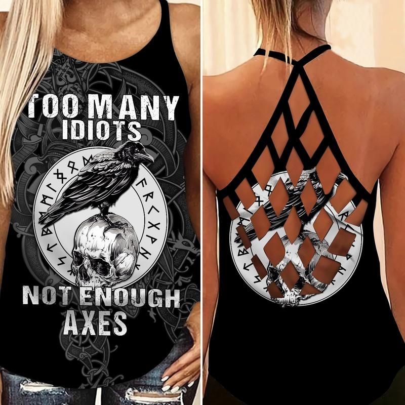 

Viking Too Many Idiots — майка с перекрестной открытой спиной, летний жилет XS-8XL