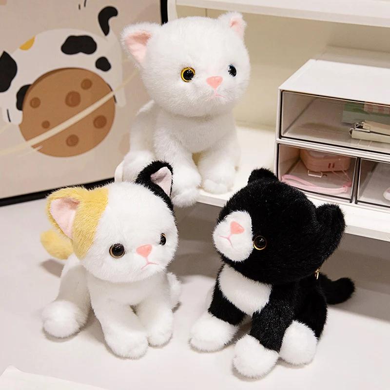 15cm Cute Simulated Sitting Cat Plush Keychain Soft Stuffed Animal White Black Kitten Pendant Doll Kids Birthday Gift