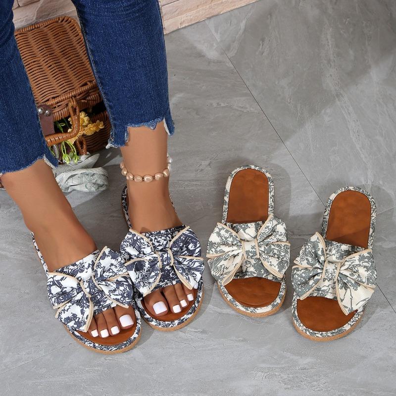 Fashion New Fashion Bow Slippers Women Summer Open Toe Beach Sandals Casual Designer Flats Shoes Low Heels Slippers Women Slides Women