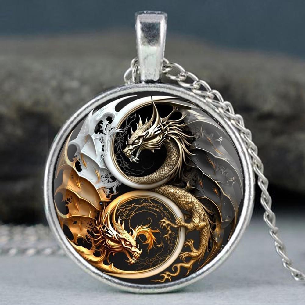 

Бронзовый дракон и Золотой дракон Стеклянный купол Ручная работа Цепочка Подвеска Ожерелье Для мужчин и женщин Ювелирные аксессуары Подарок на день рождения