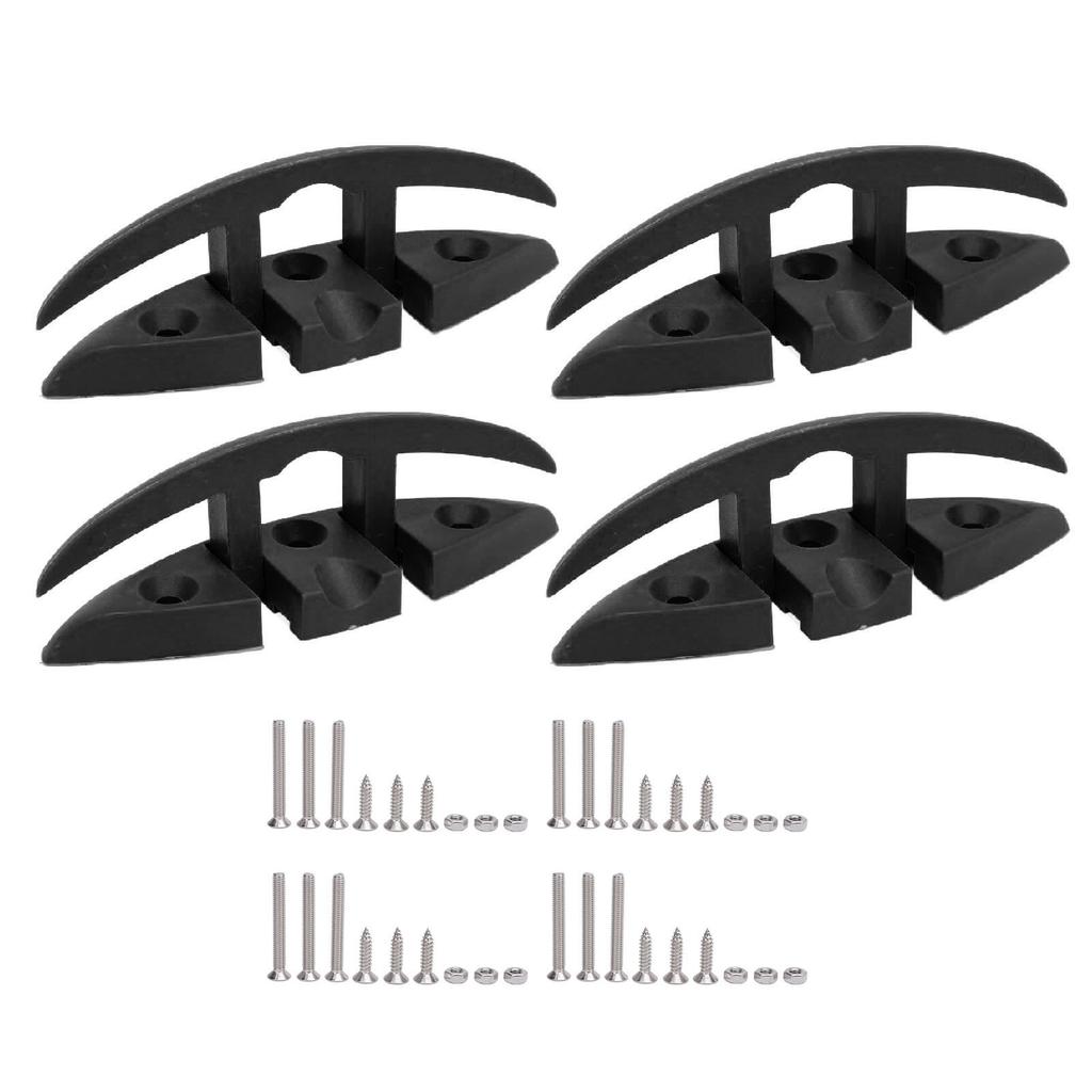 4PCS Boat Folding Cleat 5in Nylon 3 Hole High Strength Black Flip Up Dock Cleat for Marine Yacht With Installation