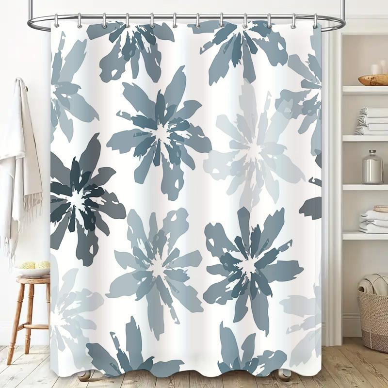 Blue White Floral Shower Curtain Waterproof Bath Decoration for Modern Home Bathroom Decor 180x245cm