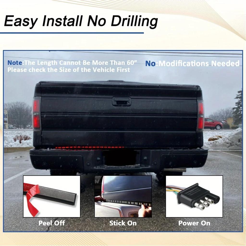 47/60" Truck Tailgate Light Bar 108 LED Single Row Light Strip with Red Running Brake Lights Turn Signal White Reverse Light