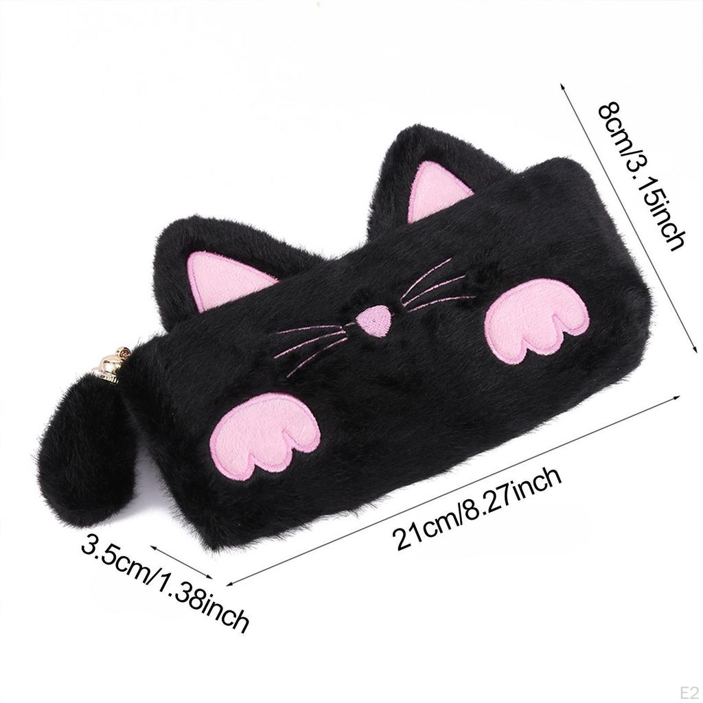 Pen Case Black Cartoon Cat Portable Stationery Organizer Multipurpose Supplies Gifts Makeup Bag