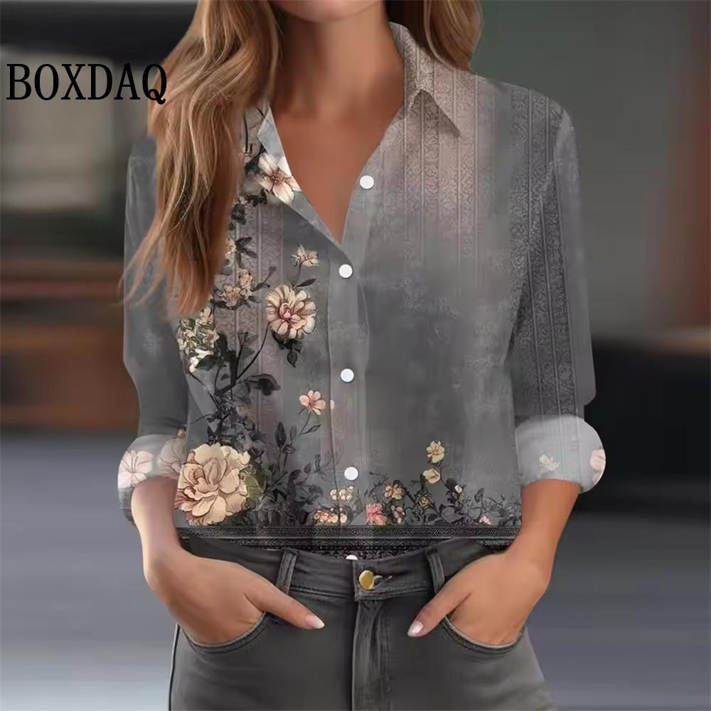 Women's 3D Printed Blouse Floral Print Polyester Long Sleeve Shirts Spring and Autumn Fashion Casual Daily Wear Lapel 3D Shirts