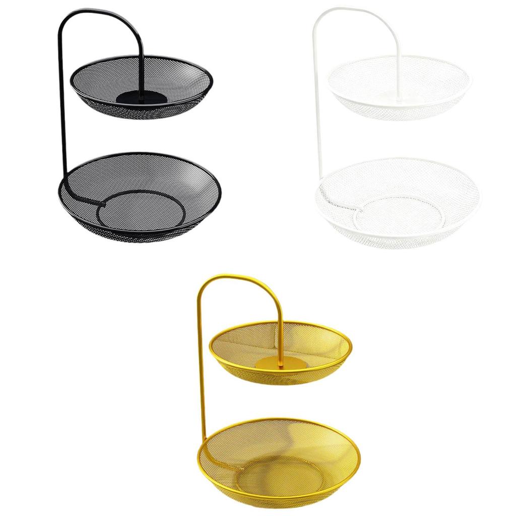 Two Tier Iron Fruit Basket Organizer Large Capacity Fruit Bowl Countertop Vegetable Bread Storage for Kitchen Home Decor