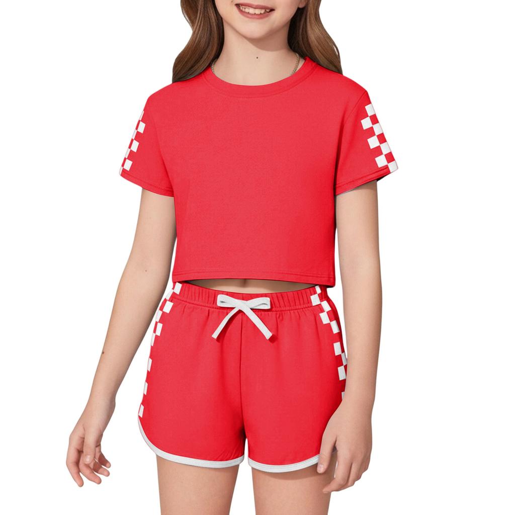 Kinder Freizeit Gestreiftes Kurzarm Rundhals T-Shirt und Shorts Set