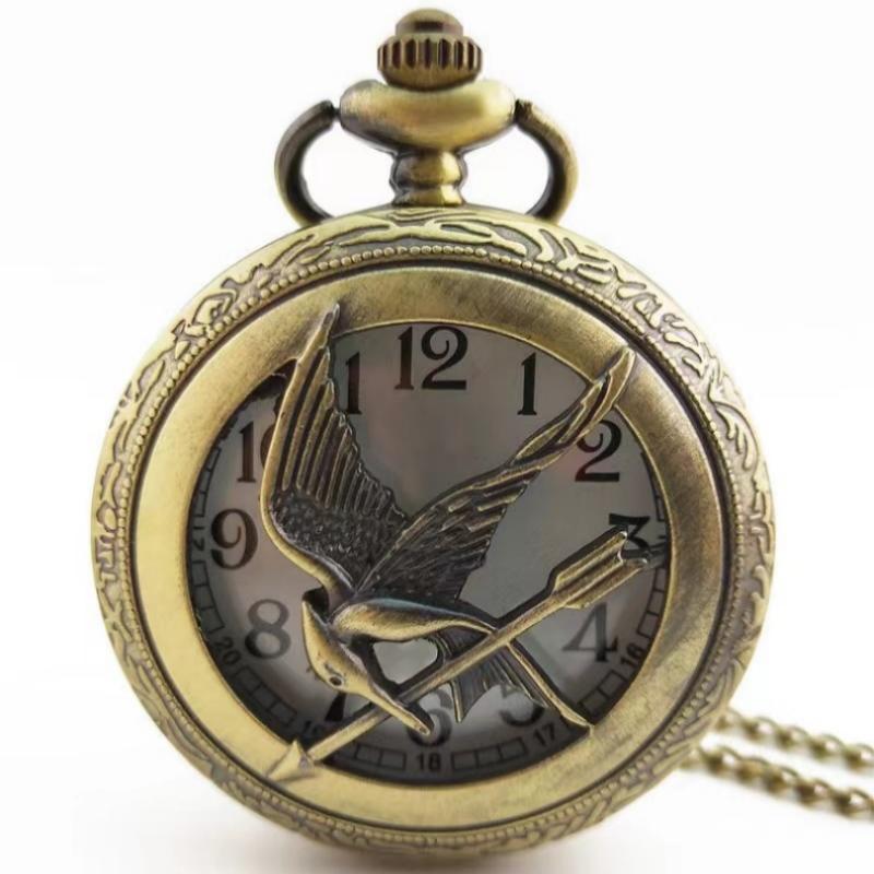 

Retro quartz Hunger Games popular hollow Mockingbird design stylish bronze pocket watch бронзовий