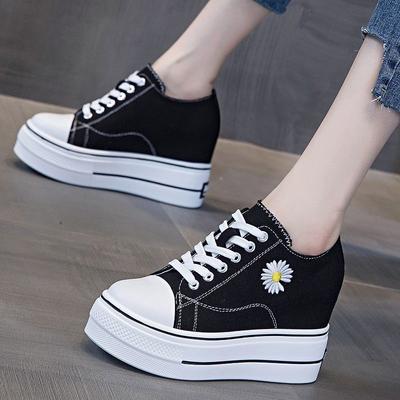 Women's Canvas Shoes Spring Autumn Black Ladies Footwear High On Platform Fashion 2025 Quality Vulcanized Shoe Designer Luxury