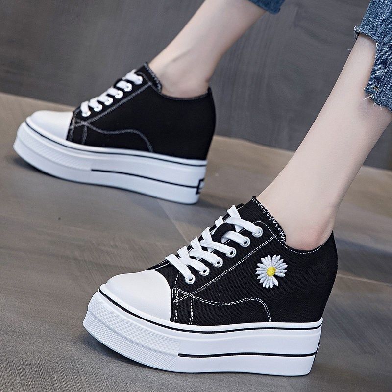 Women's Canvas Shoes Spring Autumn Black Ladies Footwear High on Platform Fashion 2025 Quality Vulcanized Shoe Designer Luxury