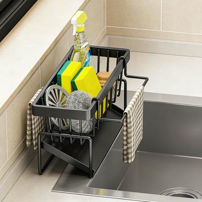 No-Drill Kitchen Sink Draining Rack Spice Storage Hanging Rack Dishcloth Draining Basket Multifunctional Household Storage Artif