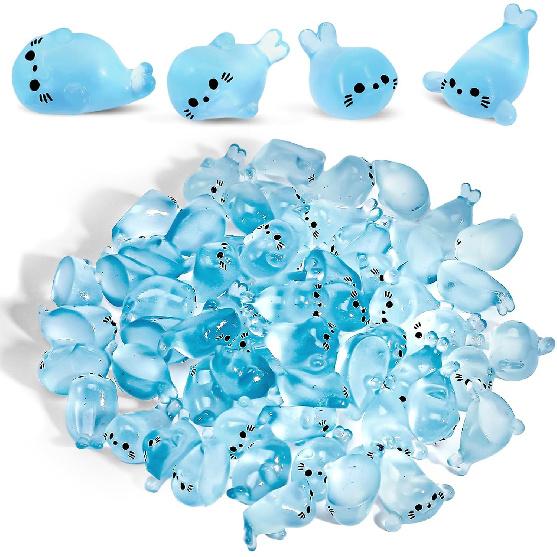 60PCS Glow in The Dark Mini Seal Figurines, Mini Resin Animals, Cute Luminous Seal Animals for Fairy Garden, Aquarium, Potted Plants, Desk Display