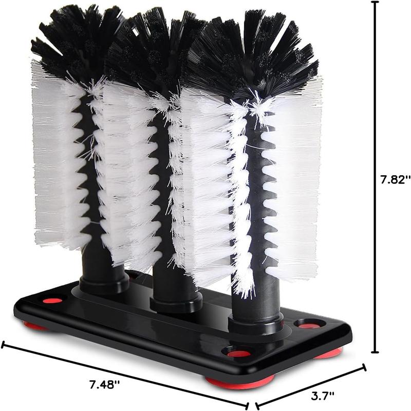 3PCS Bottle Cleaning Brush Set With Suction Base Long Handle Bristle Brush Heads For Glass Beer Cup Water Bottle Washer Kit