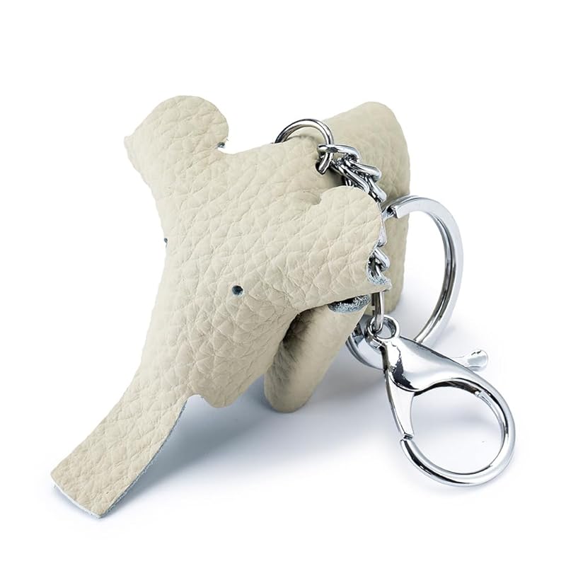 

[Yocipa] cute bag charm genuine leather elephant keychain leather stylish car key of keychain cute leather charm popular charms accessories (white)