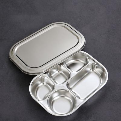 4/5-Compartments Divided Dinner Tray 304 Stainless Steel Deepened Divided Dinner Plate with Lid School Food Plate Student
