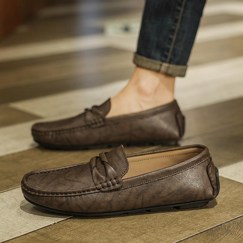 

Loafers Men Cushied Midsole Flexible Leather Outdoor Commuter Shoes Vintage Leather Driving Loafers for City to Countryside 38 коричневый
