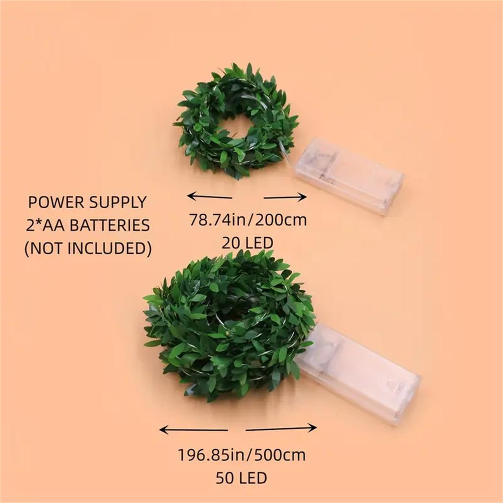2/5M Green Leaf Wreath Light String Artificial Flower With Fairy Lights Used For Party Wedding Holiday Courtyard Decoration
