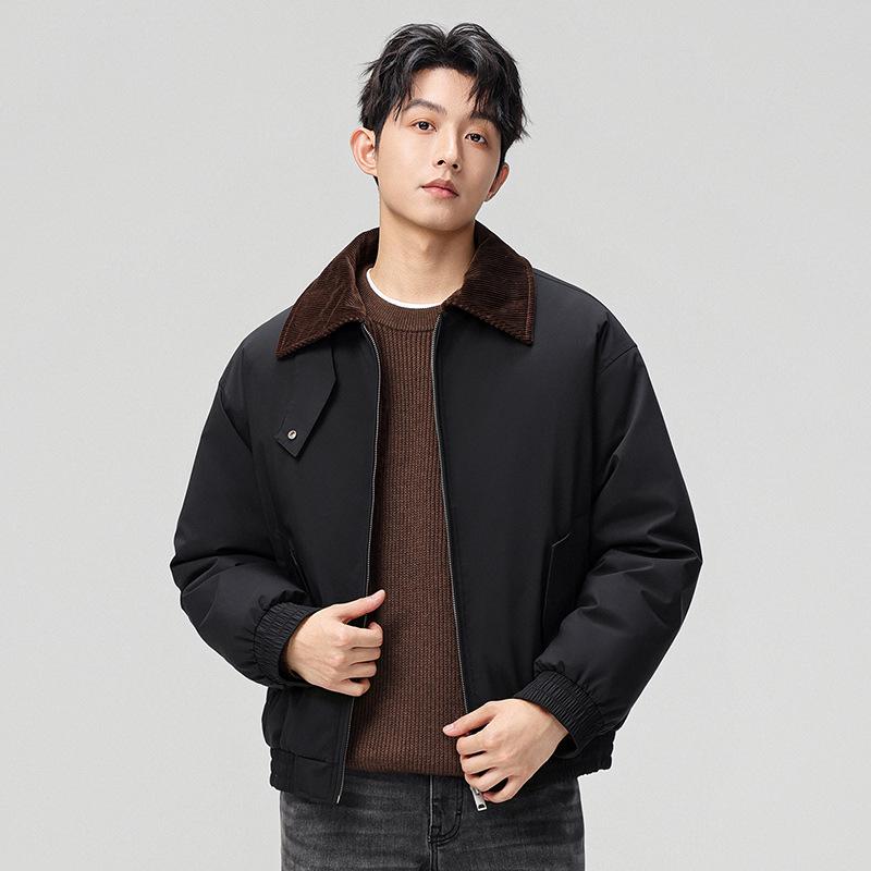 

Men s Trendy Winter Short Lapel Down Jacket - Loose Fit, High-Quality White Duck Down, Solid Color XXL чорний