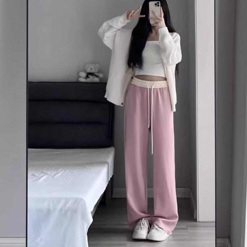 

Женские свободные летние брюки с широкими штанинами на 2025 год - в корейском стиле, универсальные, длиной до пола, легкие. 3XL розовый