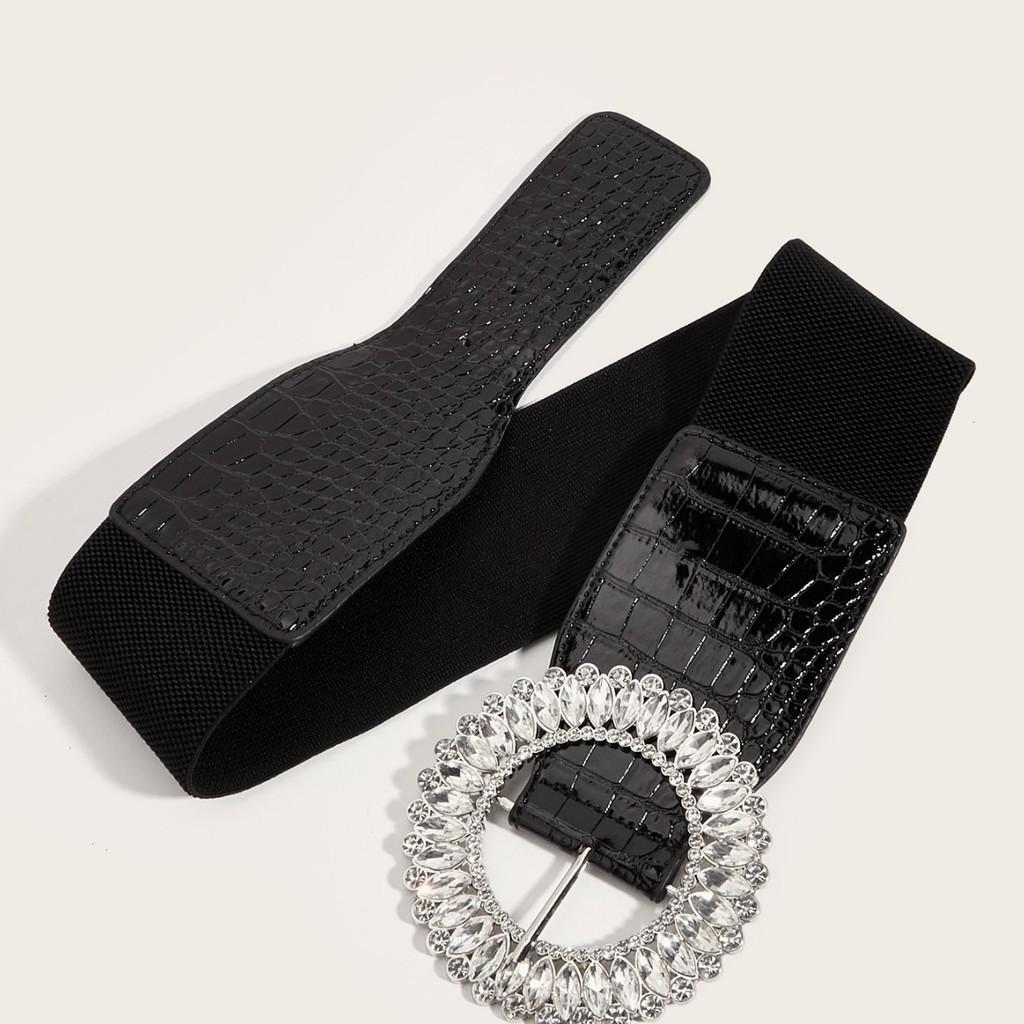 Vintage Korean Style Wide Belt For Dresses With Alloy Buckle And Elastic Waist For Winter Fashion