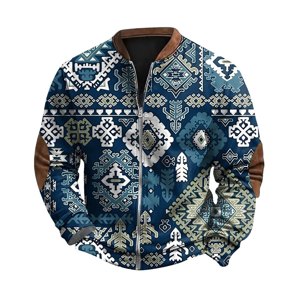 Men'S Retro Casual Sportswear With Open Zipper Sweatshirt Jacket