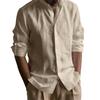 Mens Stand Collar Long Sleeve Breathable Casual Cotton Linen Shirt