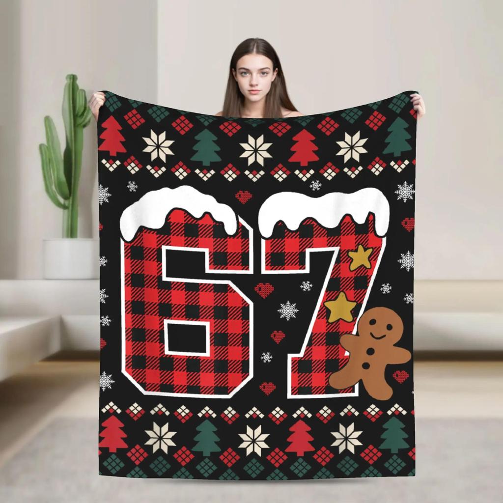 Warm Soft Flannel Blanket for Kids Christmas Pajamas Design Six Seven Meme Funny Brainrot Themed Throw for Bed or Decor