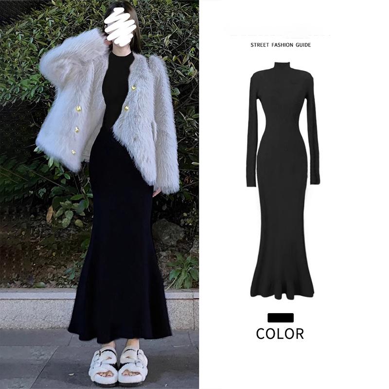 Black Fishtail Bodycon Dress for Women - Sexy, Slim-Fit Stepmother Style for Early Autumn