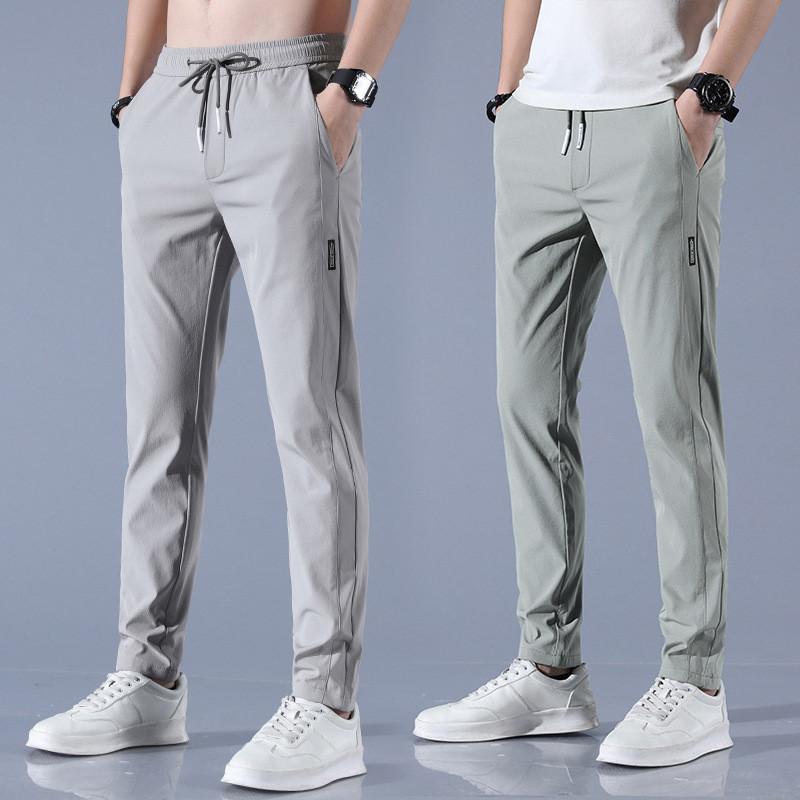 Summer Mens Lightweight Breathable Trousers With Elastic Waist For Casual Wear