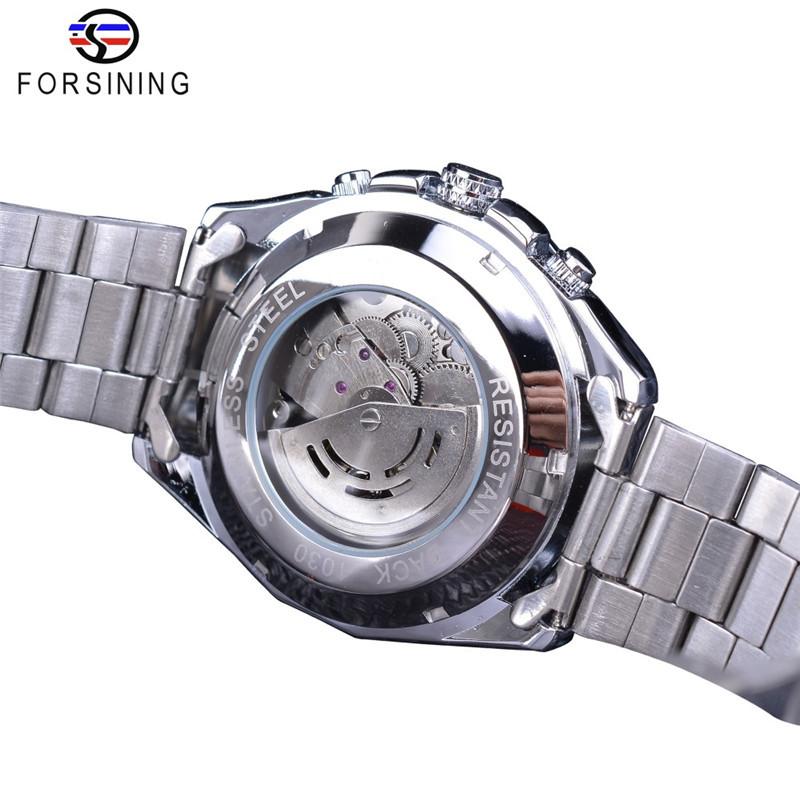 Forsining Men's Fashion Casual Blue Hollow Waterproof Automatic Mechanical Watch GMT1114-8-A
