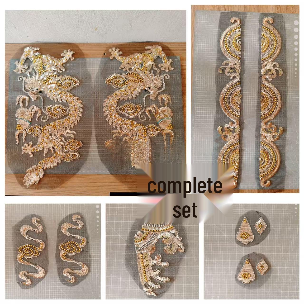 

Dragon Qian Men s Embroidered Set: Gold Beads, Flower Appliqué, Heavy Embroidery, Sequins