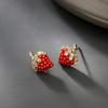Fashion Design Girl Sense Cute Crystal Zircon Stud Earring Strawberry Net Red Wild Earrings Student Birthday Gift Accessories