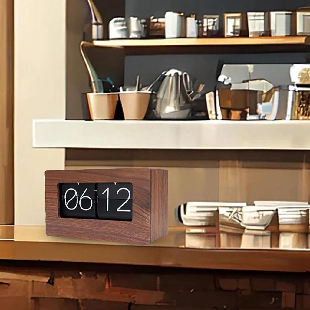 TOPINCN Flip Clock Retro Desktop Ornament, 24-Hour Display, Wooden Table Clock