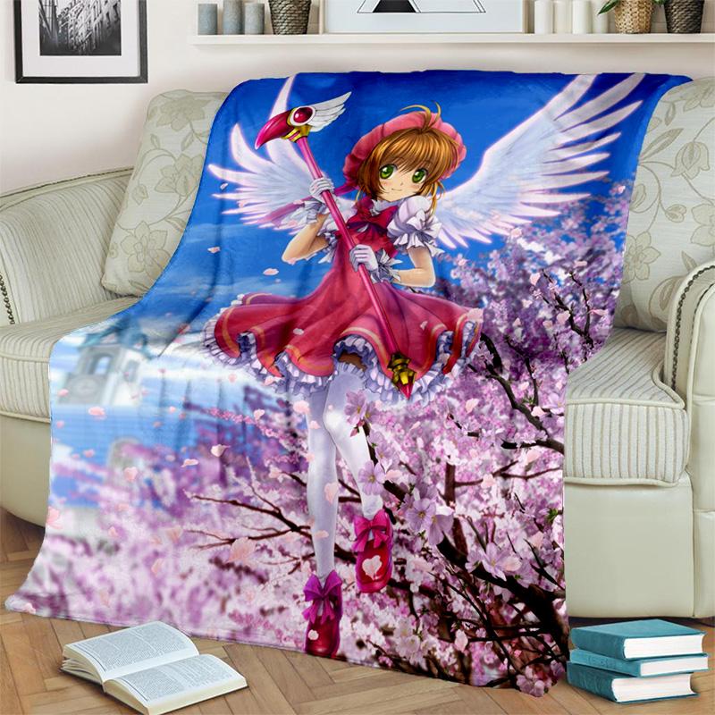 Sakura 3D Cute Card Captor Anime Cartoon Blanket,Soft Throw Blanket for Home Bedroom Bed Sofa Picnic Office Cover Blanket Kids