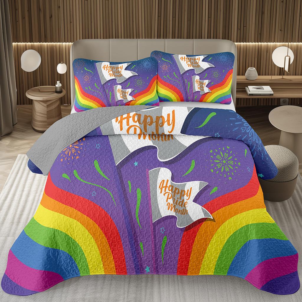 Rainbow Bedspread Queen/Full People Celebrating International Day for LGBT Community Quilt Set Colorful Rainbow Striped Coverlet